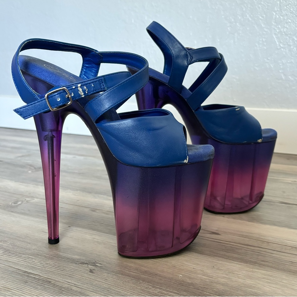 Ombré purple & blue Pleasers, 8 inch heel, size 8